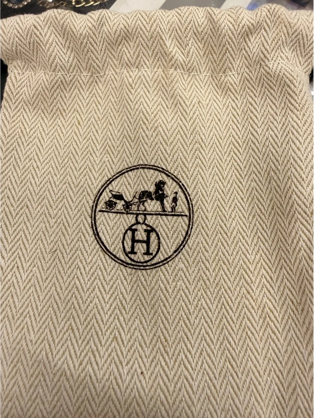 Hermès Drawstring Dust Bag Pouch with Horse and Carriage Logo